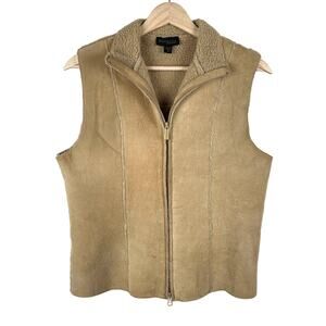 Vintage Express Leather Suede Sherpa Lined Vest Jacket Size M